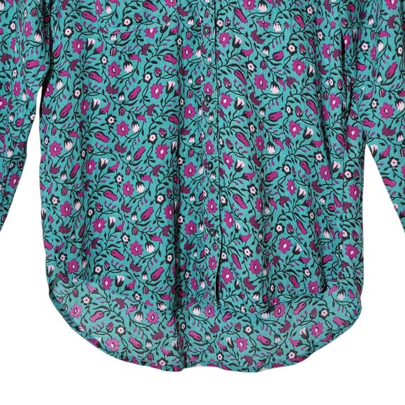 Sundance Floral Joy Button Down Shirt Long Sleeve Blue Purple Green Boho Size S - Picture 6 of 15